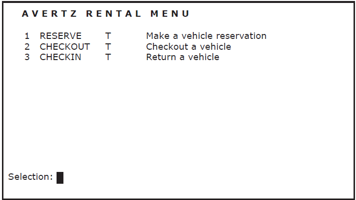 AVERTZ Rental Menu