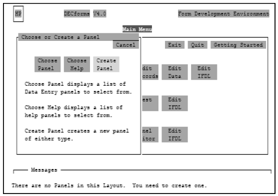 Choose/Create Panel Menu