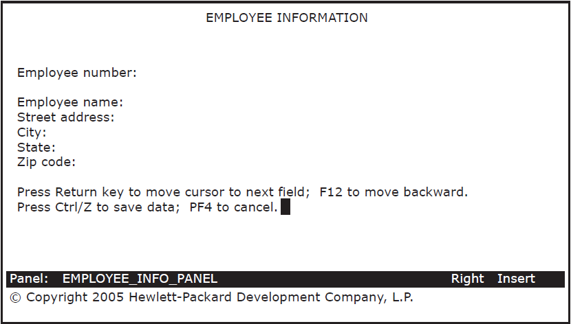 Sample DECforms Panel