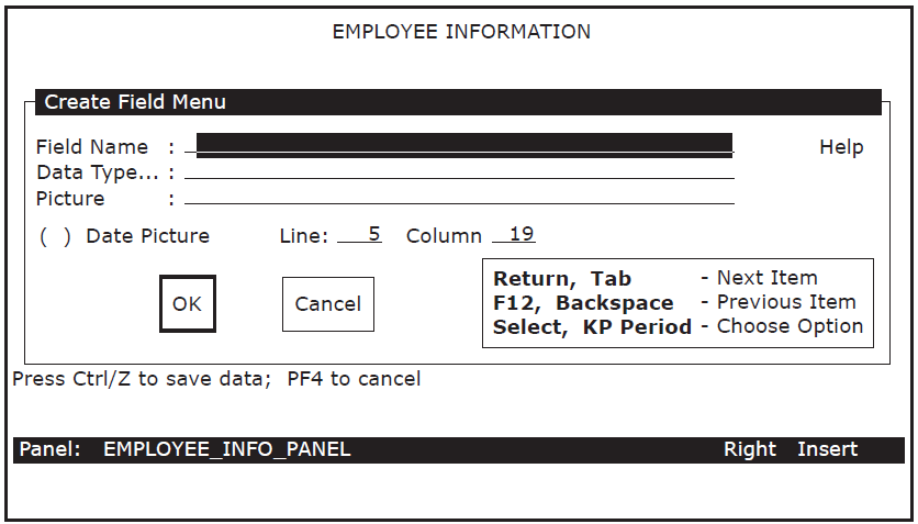 Create Field Menu