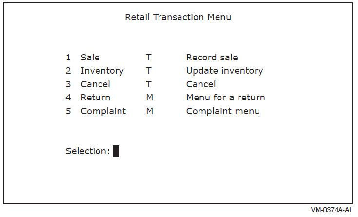 Retail Transaction Menu with Task and Menu Entries