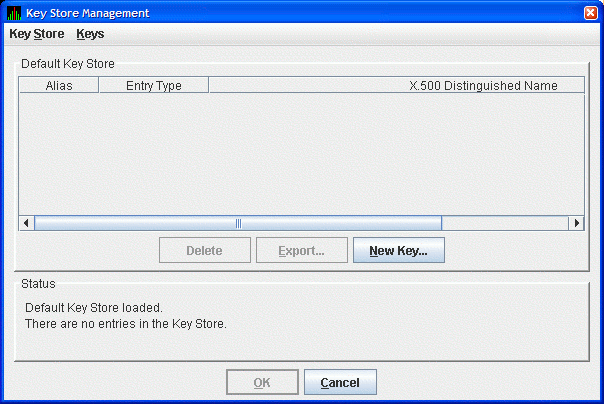 Key Store Management Dialog Box