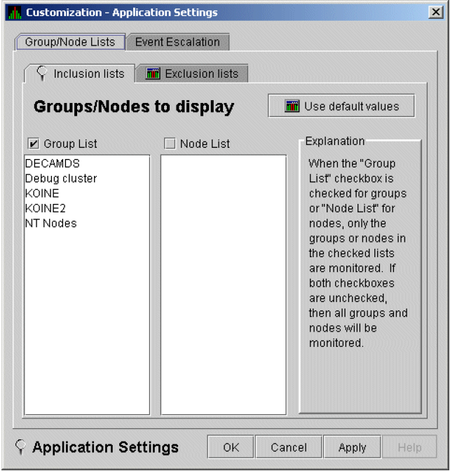 Application Settings—Groups/Nodes Inclusion