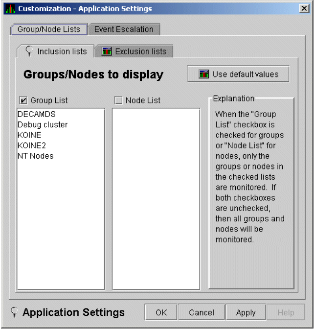 Application Settings – Groups/Nodes Inclusion