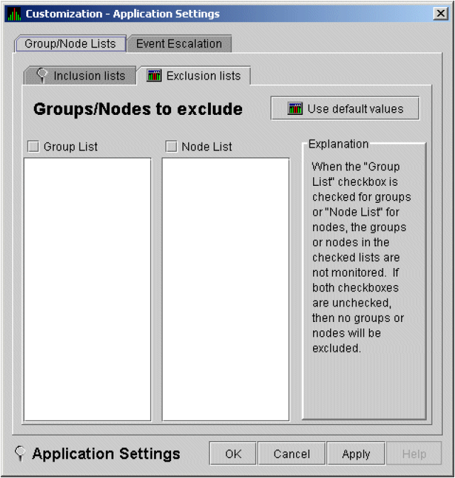 Application Settings – Groups/Nodes Exclusion Lists