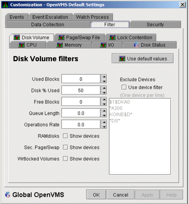 OpenVMS Disk Volume Filters