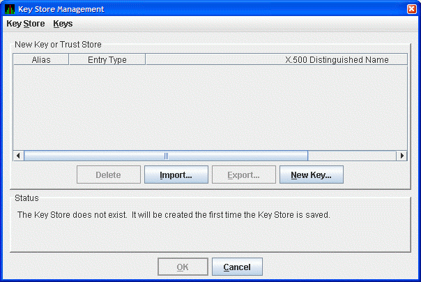 Key Store Management Dialog Box