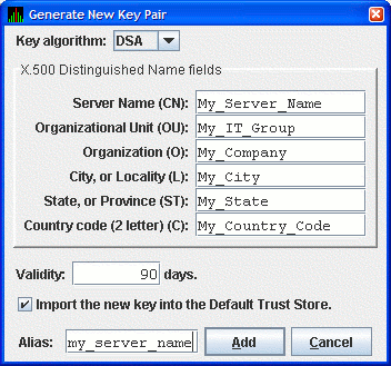 Generate New Key Pair Dialog Box