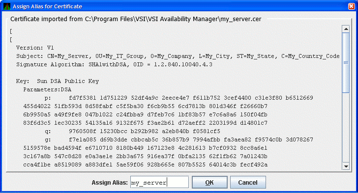 Assign Alias for Certificate Dialog Box