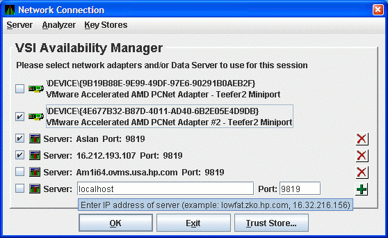 Sample Network Connection Dialog Box with Three Checked Entries