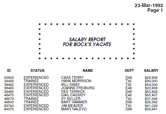 Example PostScript™ Report Header