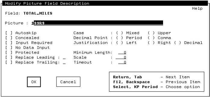 CCPED Modify Field Description Panel