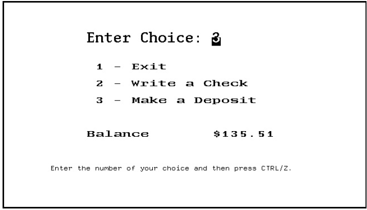 Operator Choice Panel on a Character-Cell Device