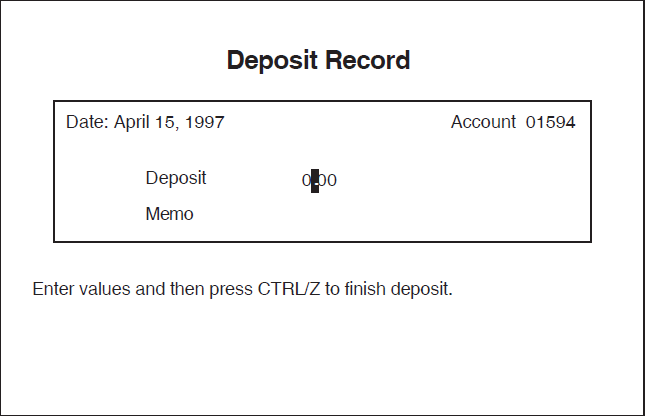 Deposit Panel on a Character-Cell Device