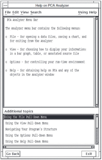 PCA Help Window