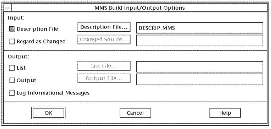 MMS Input and Output Options Dialog Box