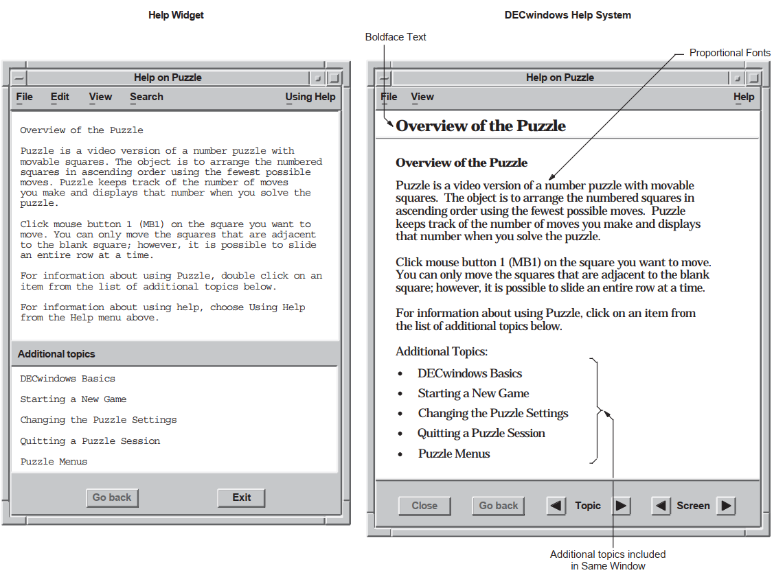 Comparison of Help Widget and the Help System Windows