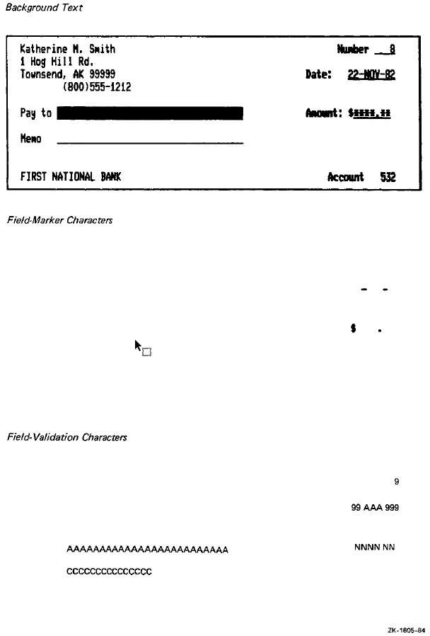 Background Text, Field-Marker Characters, and Field-Validation Characters