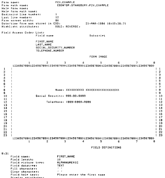 TDMS List of the FCVEXAMPLE Form