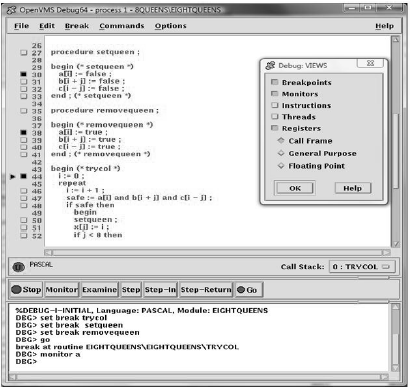 Debugger Main Window and the Optional Views Window