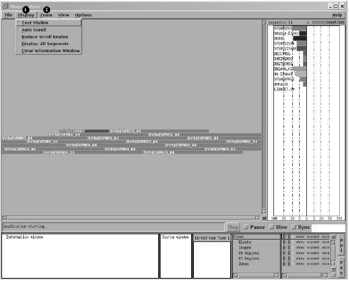 Heap Analyzer Display Menu and Zoom Menu