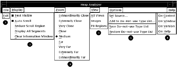 Heap Analyzer Pull-Down Menus