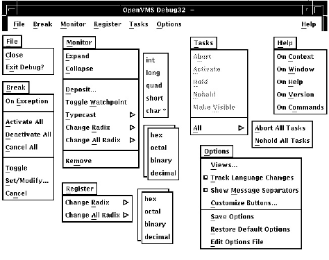 Menus on Optional Views Window