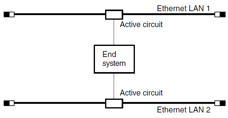 Multicircuit End System with Circuits to Two Ethernet LANs