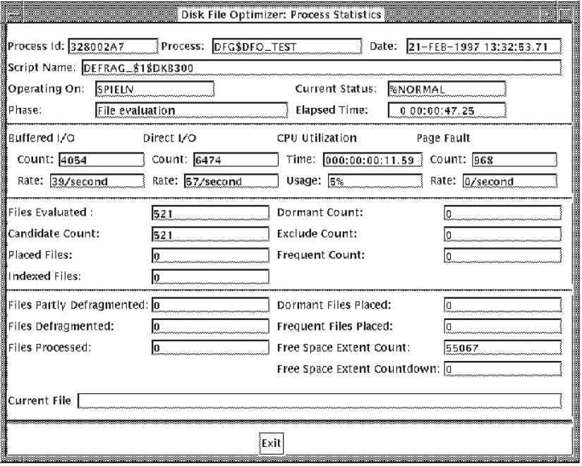 Defragmentation Process Statistics Window