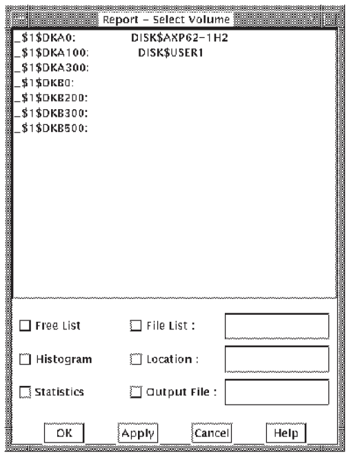 The Report Volume Selection Dialog Box