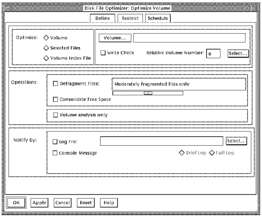 Define Dialog Box for a Volume