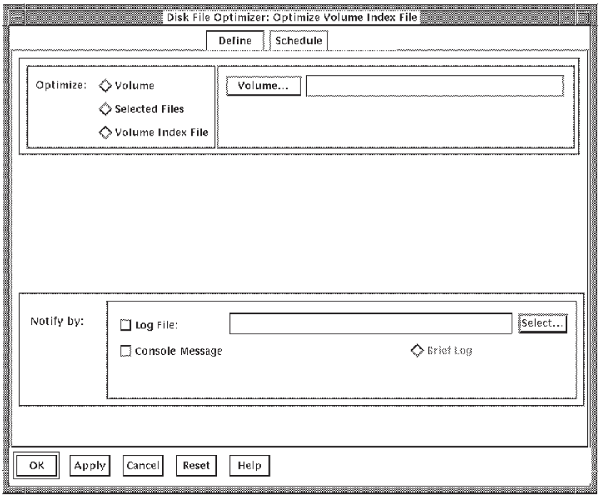 Define Dialog Box for a Volume Index File