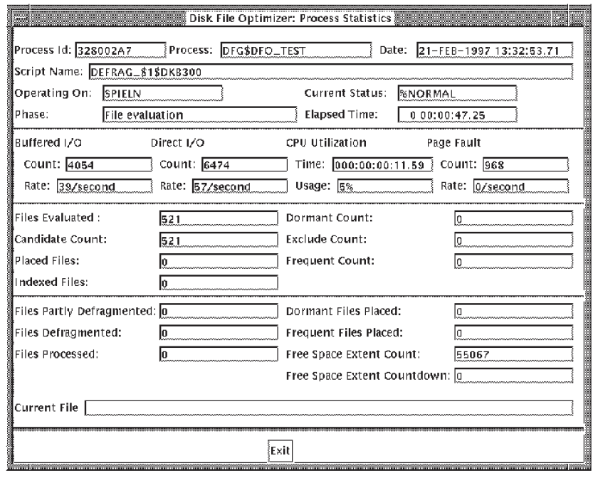 Defragmentation Process Statistics Window