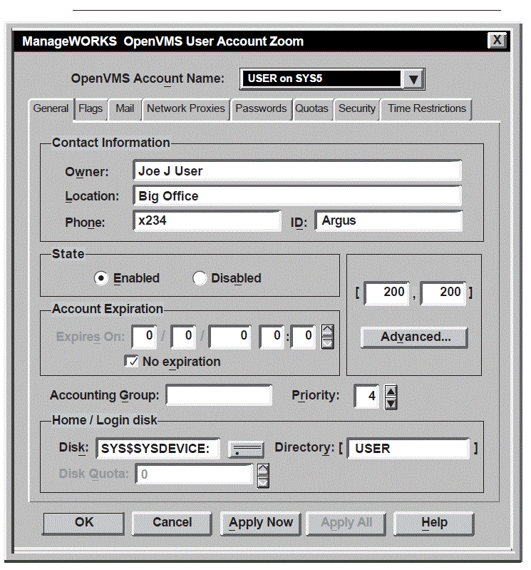 Sample OpenVMS Management Station Screen
