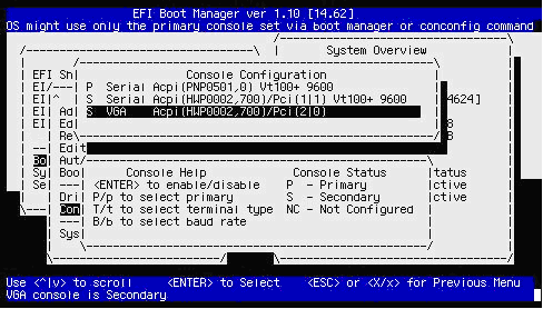 Boot Manager: Selecting the VGA device for a graphics console