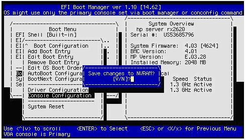 Boot Manager: Saving the changed console configuration in NVRAM