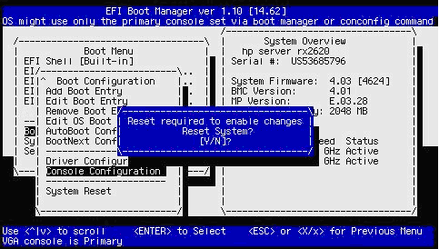 Boot Manager: Resetting the system to make changes take effect