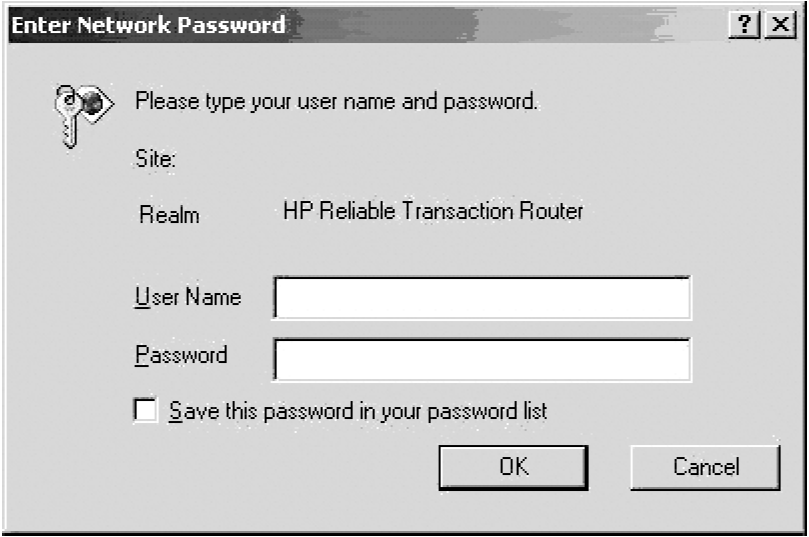 RTR Security Dialog Box