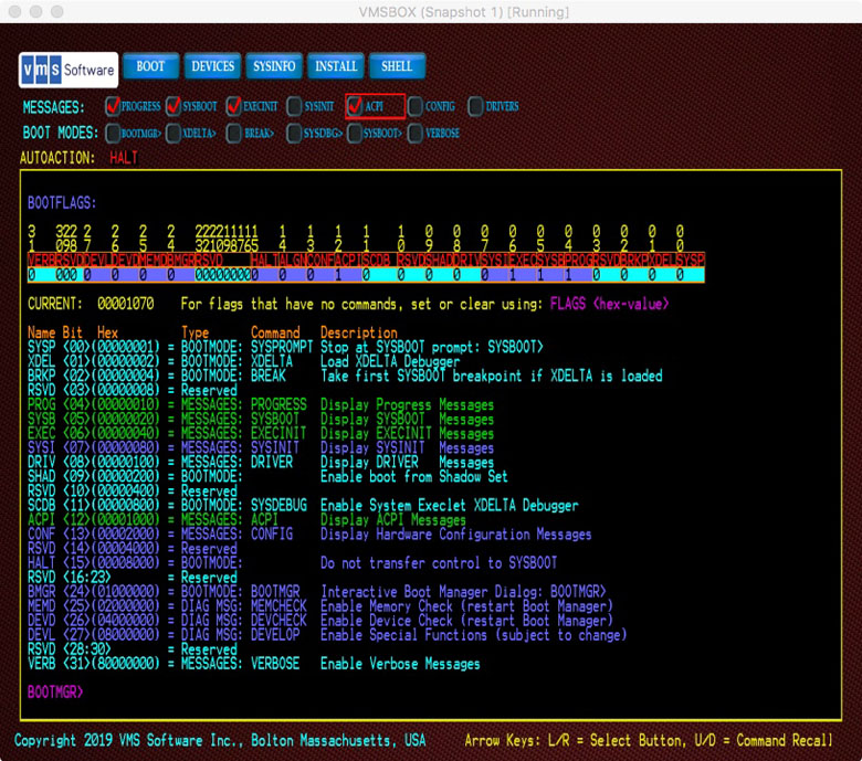 The FLAGS Command showing all Boot Flag definitions.