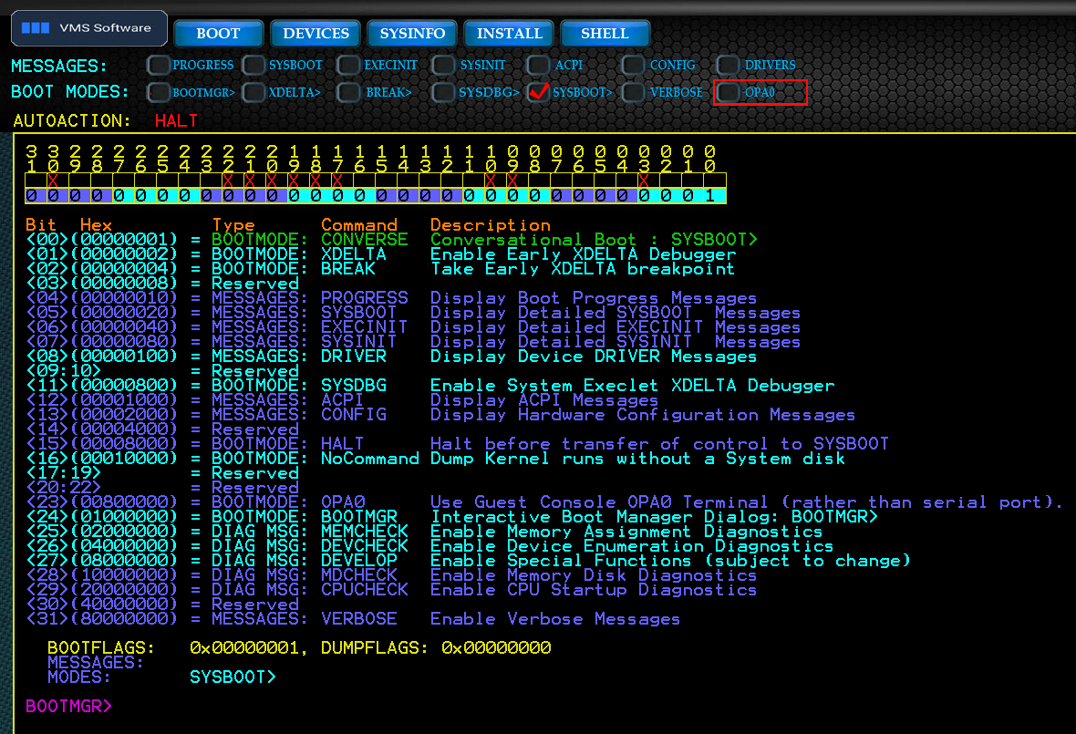 The FLAGS Command Showing All Boot Flag Definitions
