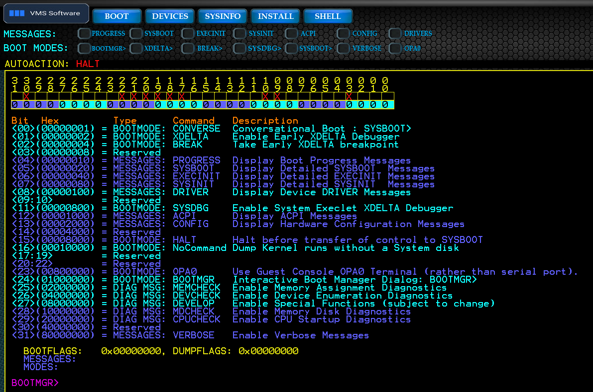 The DUMPFLAGS Command Showing All Dump Flag Definitions